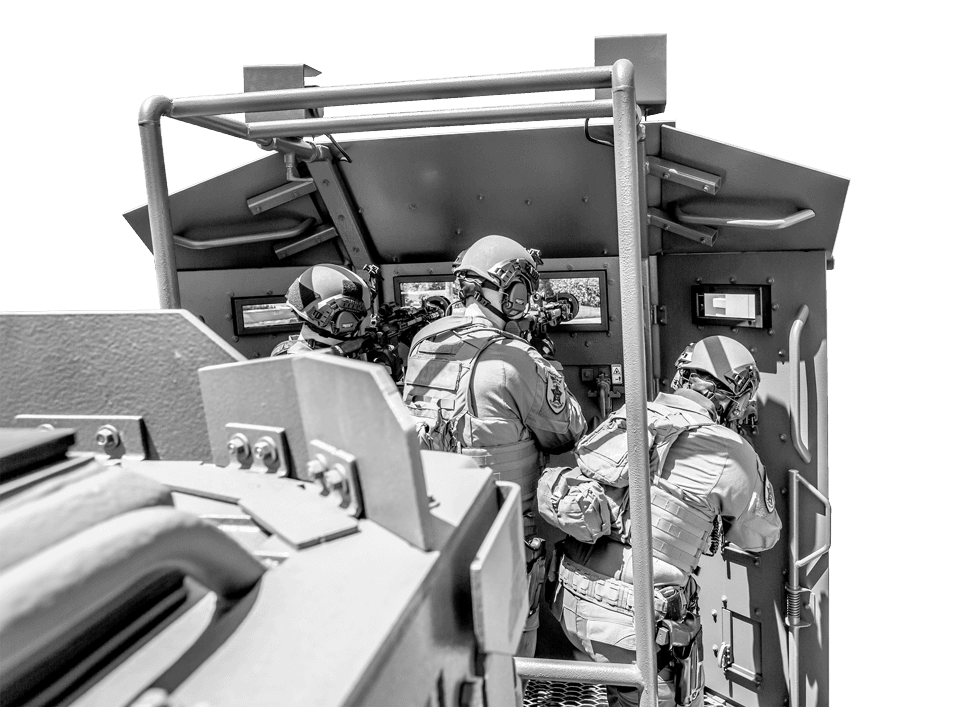 officers on the armored platform